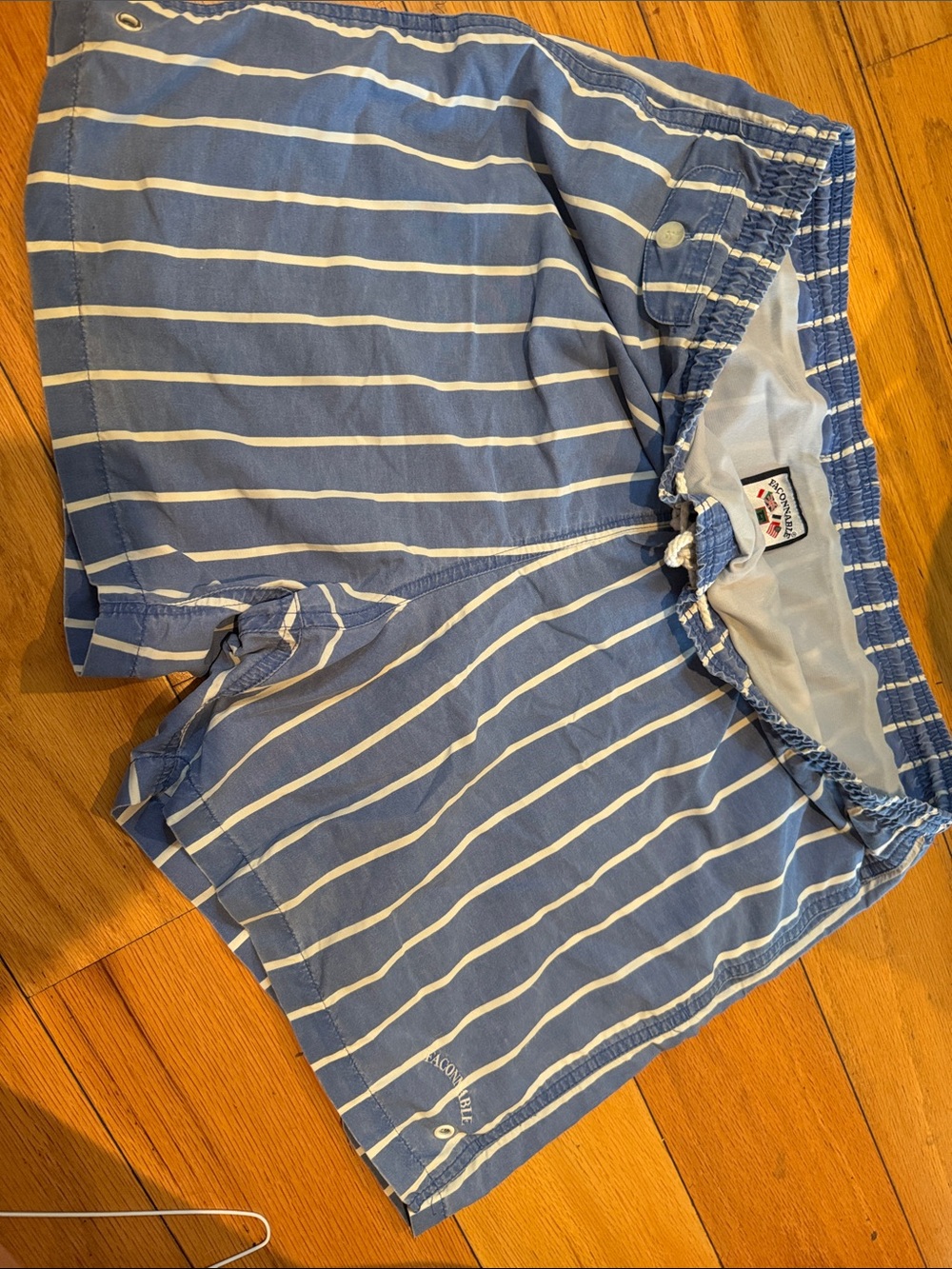 Faconnable Blue & White Striped Swim Trunks